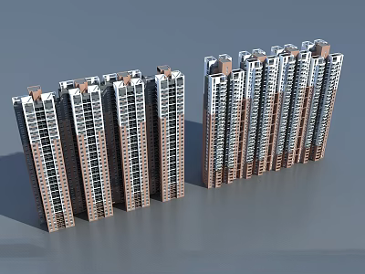 Modern High Rise Residential Buildings Featuring Neat Window Arrangements And Exterior Design 3d model