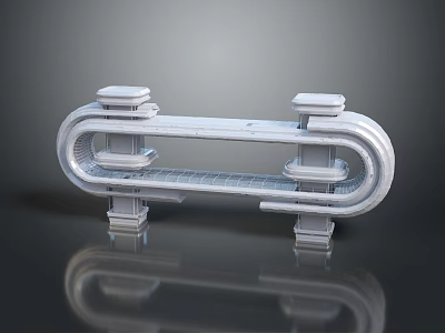 Cartoon Themed 3D Model Featuring White Symmetrical Circular Structure And Reflective Base 3d model