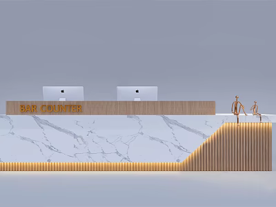 Elegant Modern Reception Desk With Marble Countertop Wooden Panel And Soft Lighting 3d model