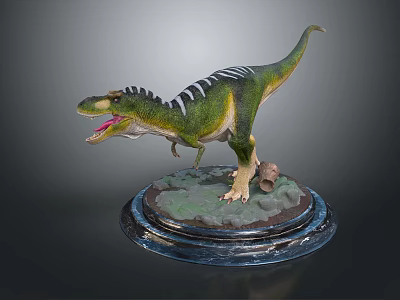 Realistic Dinosaur Figure With Green Yellow Body Open Mouth Standing On Base 3d model