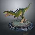 Realistic Dinosaur Figure With Green Yellow Body Open Mouth Standing On Base