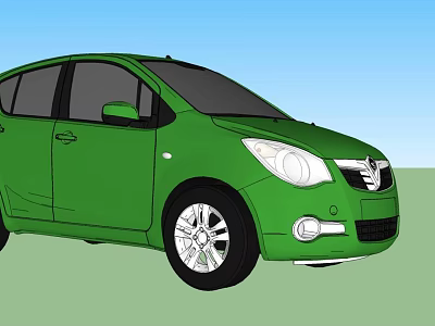 Green Compact Hatchback Car With Modern Design Sleek Headlights And Alloy Wheels 3d model