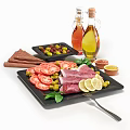 Fresh Charcuterie Platter With Sliced Ham Tomatoes Olives Lemon Olive Oil And Vinegar