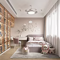 Cozy Kids Room Interior Design With Bookshelf Stuffed Toys Window And Curtains