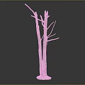 Tall Dead Tree With White Trunk And Green Moss At Bottom On Dark Background
