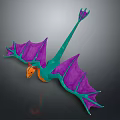 3D Model of Flying Creature with Green Body Purple Wings and Orange Head