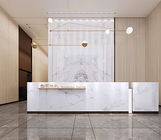 Modern Front Desk Office Lobby Front Desk Chandelier 3d model