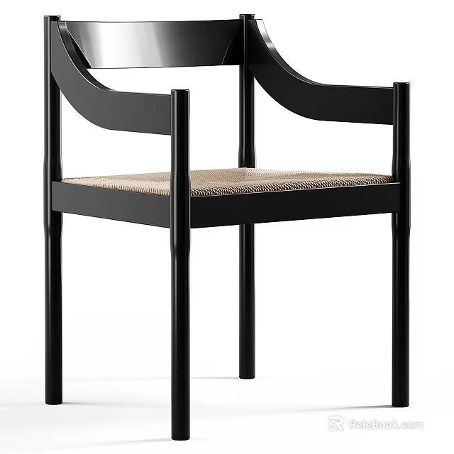 Stylish Single Chair with Black Frame Armrests and Light Fabric Seat 3d model 