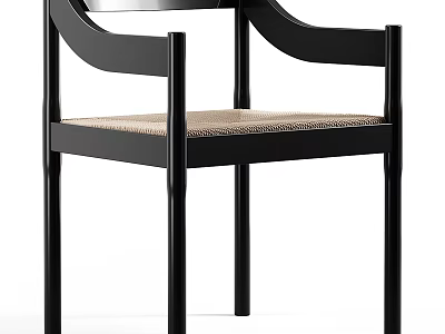 Stylish Single Chair with Black Frame Armrests and Light Fabric Seat 3d model