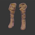 Women's Brown Leather Knee High Boots with Ruffled Cuffs and Block Heel Design