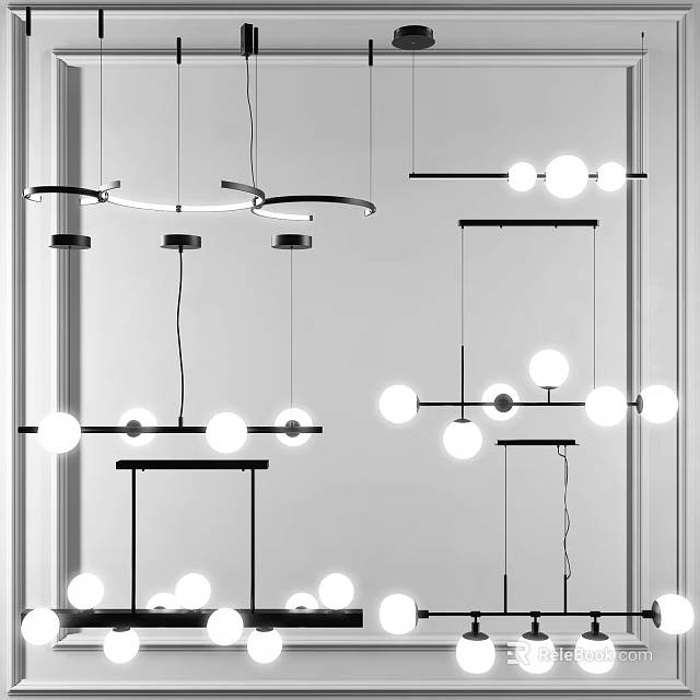 Modern Chandeliers Design With Circular Linear Shapes And Spherical Bulbs 3d model