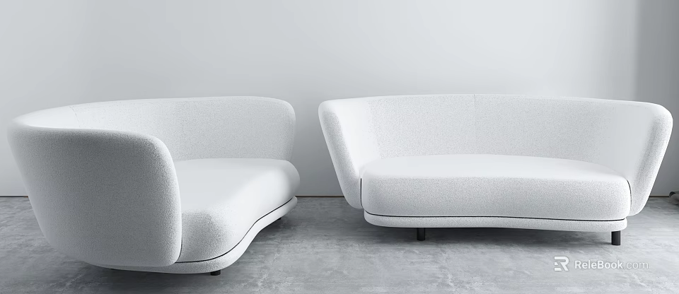 Modern White Single Sofa With Curved Design Fabric Upholstery In Light Room 3d model 