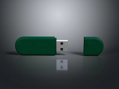 Green USB Flash Drive with Detachable Cap Portable Computer Accessory 3d model
