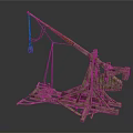 Ancient Medieval Weapon Wooden Catapult With Hanging Arm Stone Projectile And Support Frame