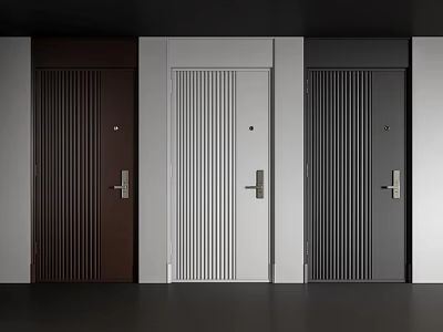 Modern Security Doors With Vertical Stripe Design In Brown White And Gray Colors 3d model