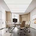 Modern Conference Room Interior With Large Windows TV Screen And Wooden Walls