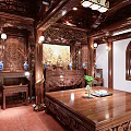 Traditional Chinese Religious Worship Hall With Intricate Wooden Carvings Altar Table And Decorative Artwork