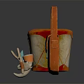 Leather Drum Shaped Case And Handbag With Decorative Ivory Like Ornaments