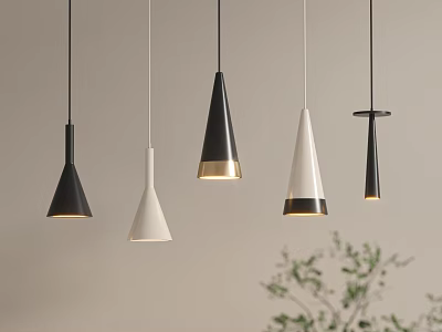 Modern Minimalist Pendant Lights with Conical Shapes Black White Gold Tones for Interior Decoration 3d model