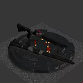 Modern Tactical Rifle with Scattered Bullets on Round Grated Metal Platform