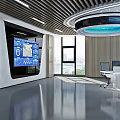 Modern Control Room With Multiple Monitors Chairs World Map Backdrop And Circular Ceiling Design 3d model