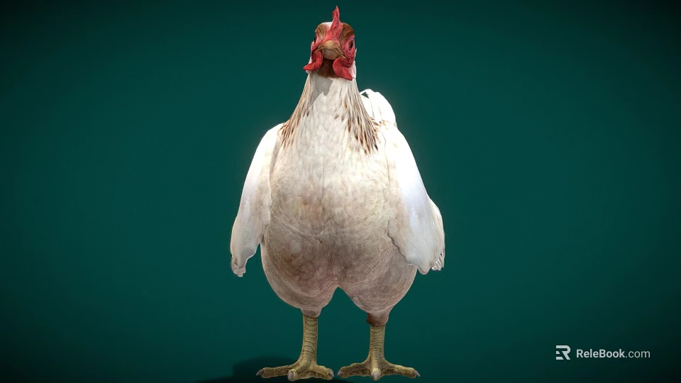 Game Movie Character White Chicken With Red Comb And Green Background 3d model 
