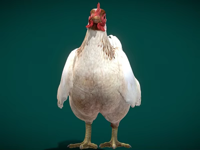 Game Movie Character White Chicken With Red Comb And Green Background 3d model