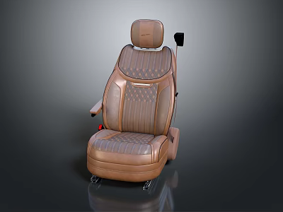 Luxury Airplane Seat With Brown Leather Quilted Design Comfortable Headrest And Armrest 3d model