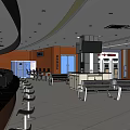 Modern Service Hall Interior With Workstations Computers Office Chairs And Digital Screens 3d model