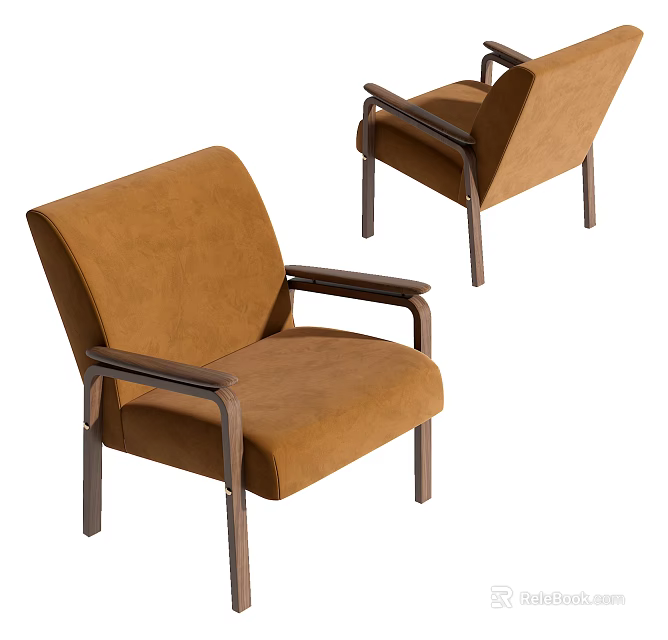 Brown Upholstered Leisure Chair With Sturdy Armrests And Metal Legs Modern Design 3d model 