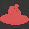 Ancient Human Figure Sitting On Round Mat Wearing Animal Skin Clothing Crafting