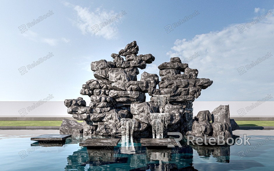 Modern rockery stone landscape sketch rockery falling water landscape stone model