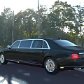 Black Luxury Limousine Parked On Road With Billboard Trees And Blue Sky