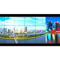 Multi Screen Computer Monitor Displaying High Definition Urban City Skyline View
