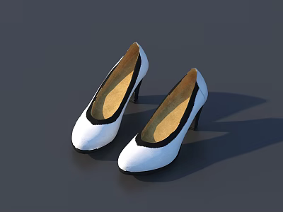 Elegant White Women's High Heel Shoes With Black Trim And Yellow Soles 3d model