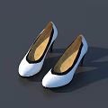 Elegant White Women's High Heel Shoes With Black Trim And Yellow Soles