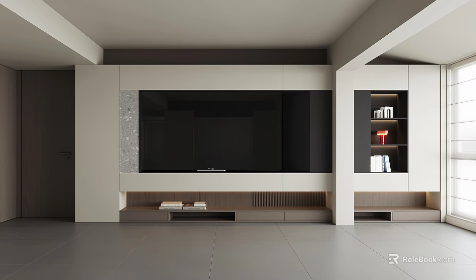 Modern TV Wall Design With Built in TV and Open Storage Shelves 3d model 