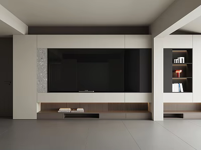 Modern TV Wall Design With Built in TV and Open Storage Shelves 3d model