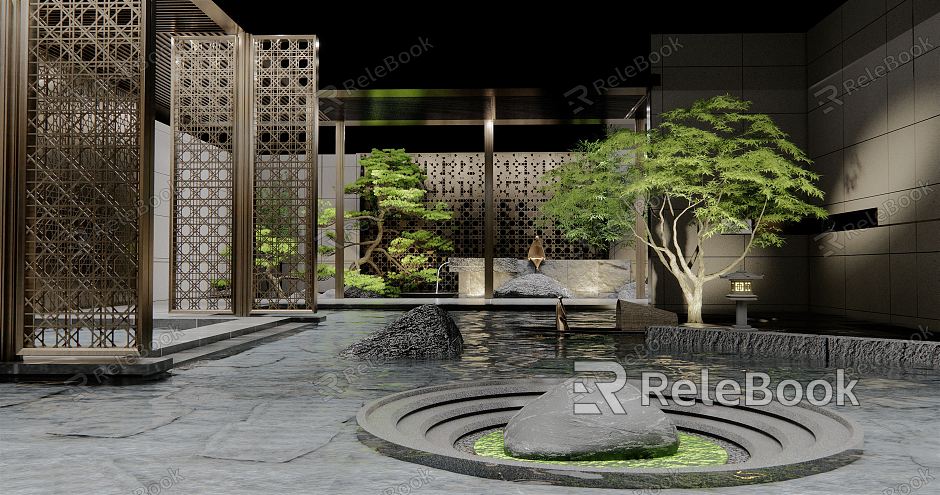 New Chinese style courtyard demonstration area landscape courtyard waterscape sketch landscape wall water drop landscape stone rockery atrium waterscape pine model