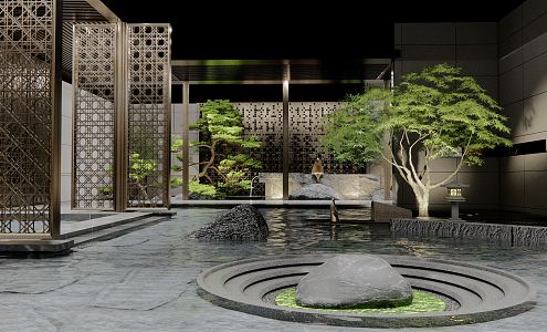 New Chinese style courtyard demonstration area landscape courtyard waterscape sketch landscape wall water drop landscape stone rockery atrium waterscape pine 3d model