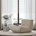 Gray Curtains With White Sheer And Blinds In Modern Living Room With Armchair And Vase