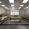 Commercial Kitchen Interior With Stainless Steel Worktables Cabinets Large Windows And Recessed Lighting