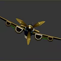 Colorful Toy Airplane Model With Blue Body Green Accents And Gold Propeller