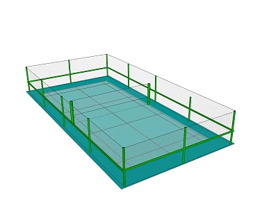 Outdoor Sports Fitness Court With Green Fence And Blue Training Surface 3d model
