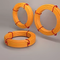 Three Orange Coils Bundled With Red Ropes On Gray Background 3d model