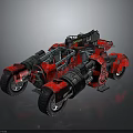 Red Futuristic Sci Fi Tricycle with Mechanical Frame and Weapon like Components Design 3d model