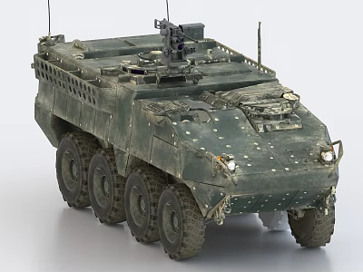 Modern Green Military Tank With Armored Body Six Wheels And Top Mounted Weapon 3d model