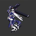 Blue White and Purple Mech Robot Character with Detailed Armor Standing Pose