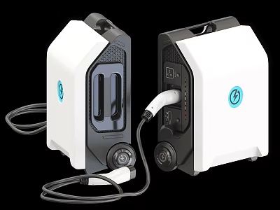 Industrial Charging Equipment With White Black Design And Power Plug Connector 3d model