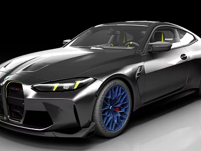 Black BMW Sports Car With Sleek Design Blue Rims And Yellow Seats 3d model